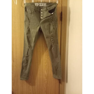 VIP Girl’s Jeans Size 7/8 Reg Army Olive Green Distressed Straight Leg School